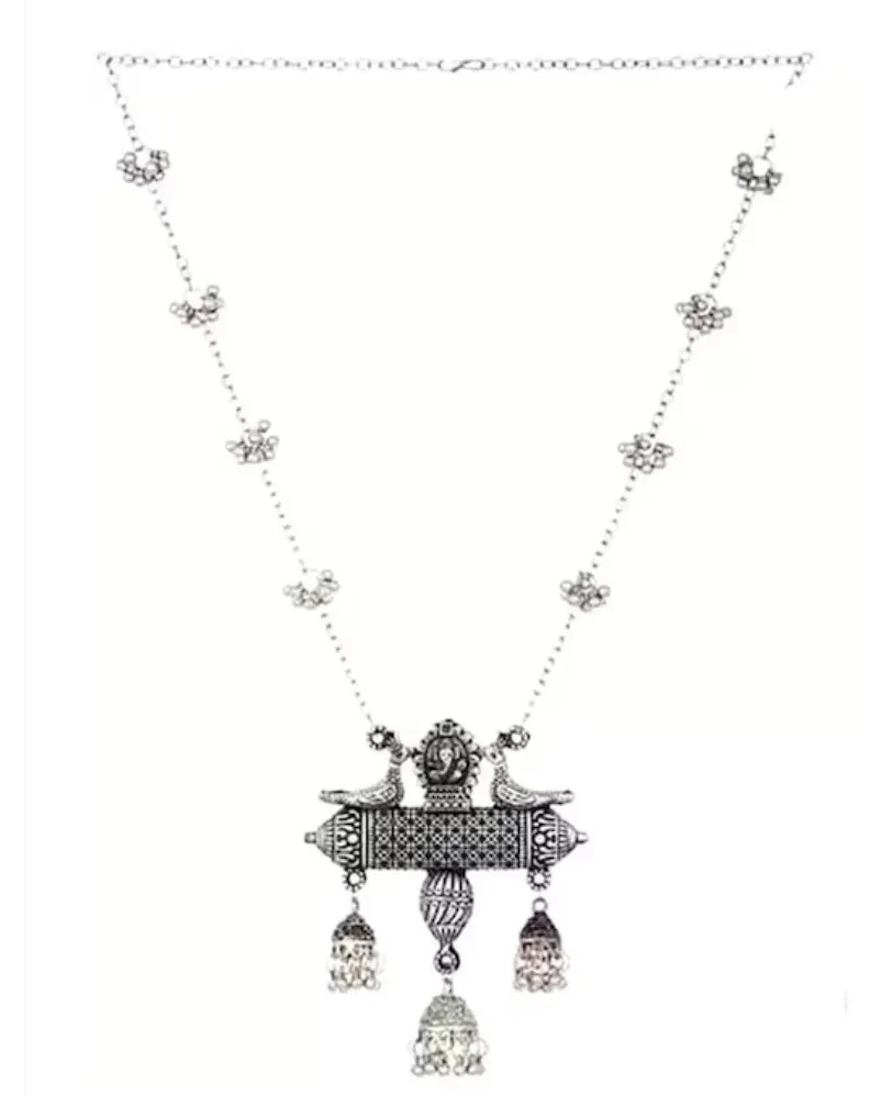 Combo of 2 Fashionable Krishna Flute Silver-Plated Oxidised Silver Jewellery Set