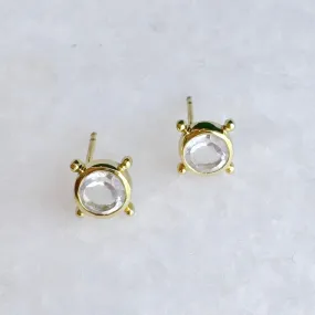 Compass Stud Earrings: Gold Vermeil Clear Quartz