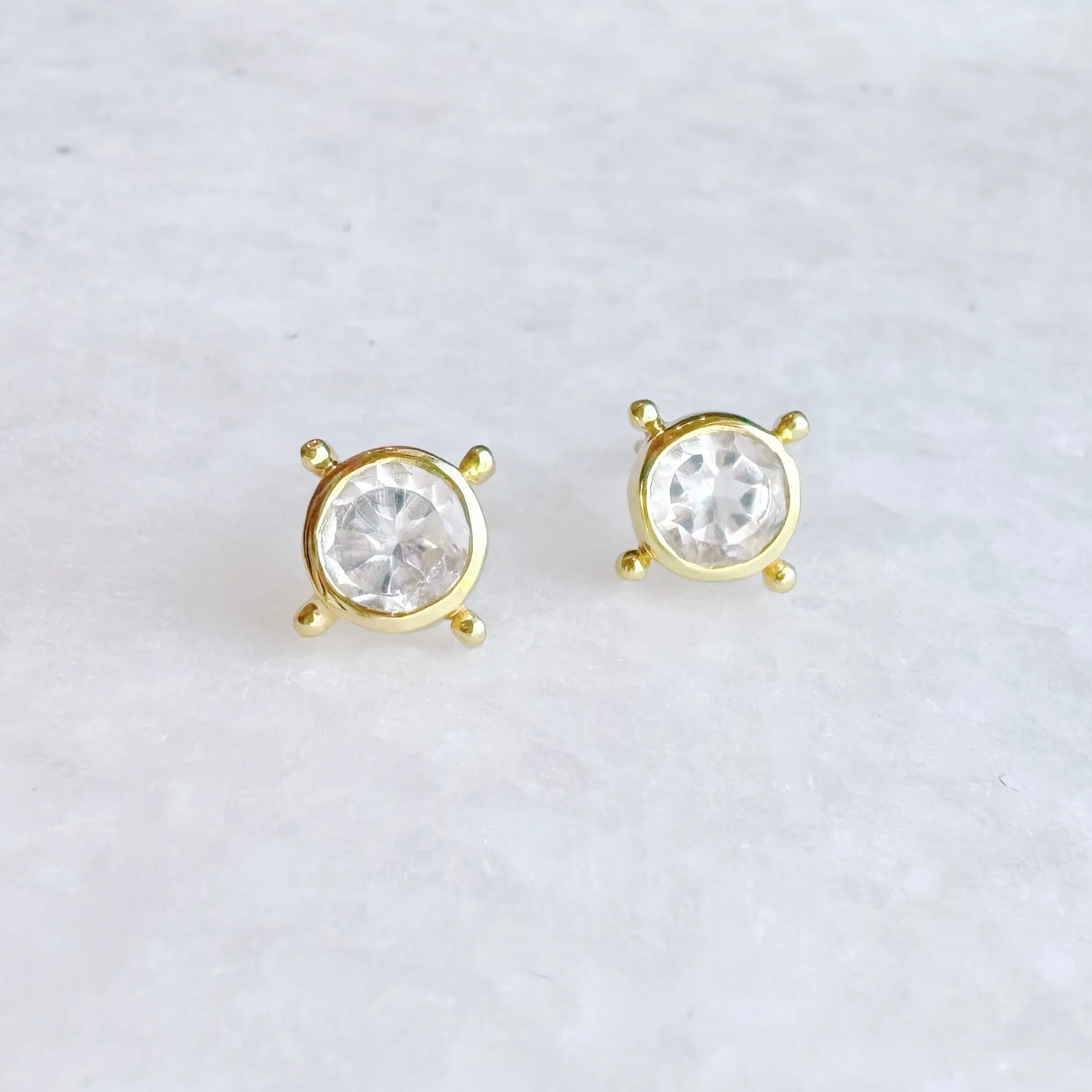 Compass Stud Earrings: Gold Vermeil Clear Quartz