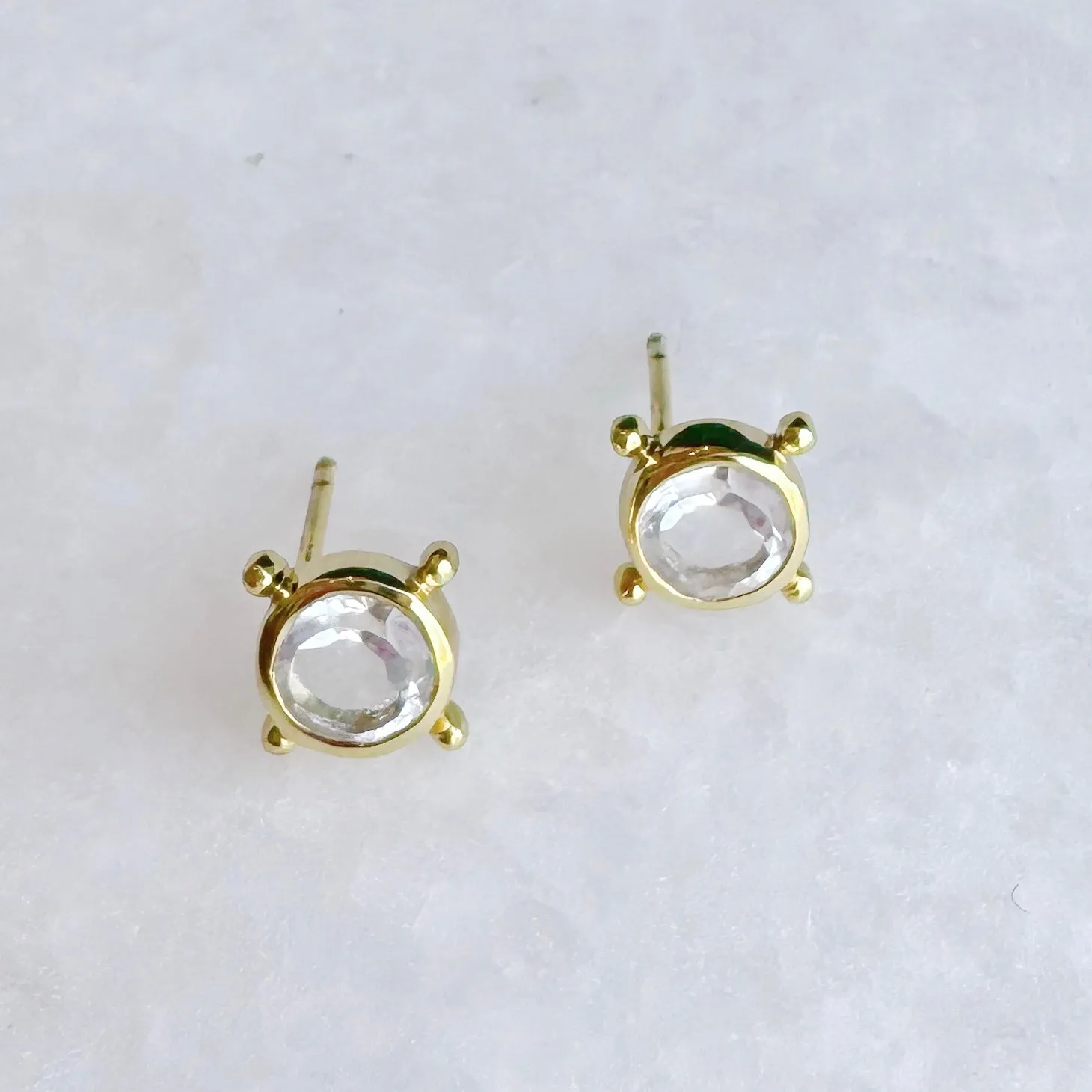 Compass Stud Earrings: Gold Vermeil Clear Quartz