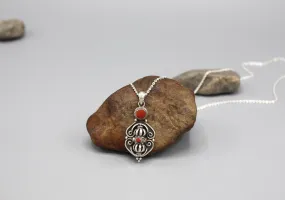 Coral Inlaid Spinning Dorjee Silver Sterling Pendant