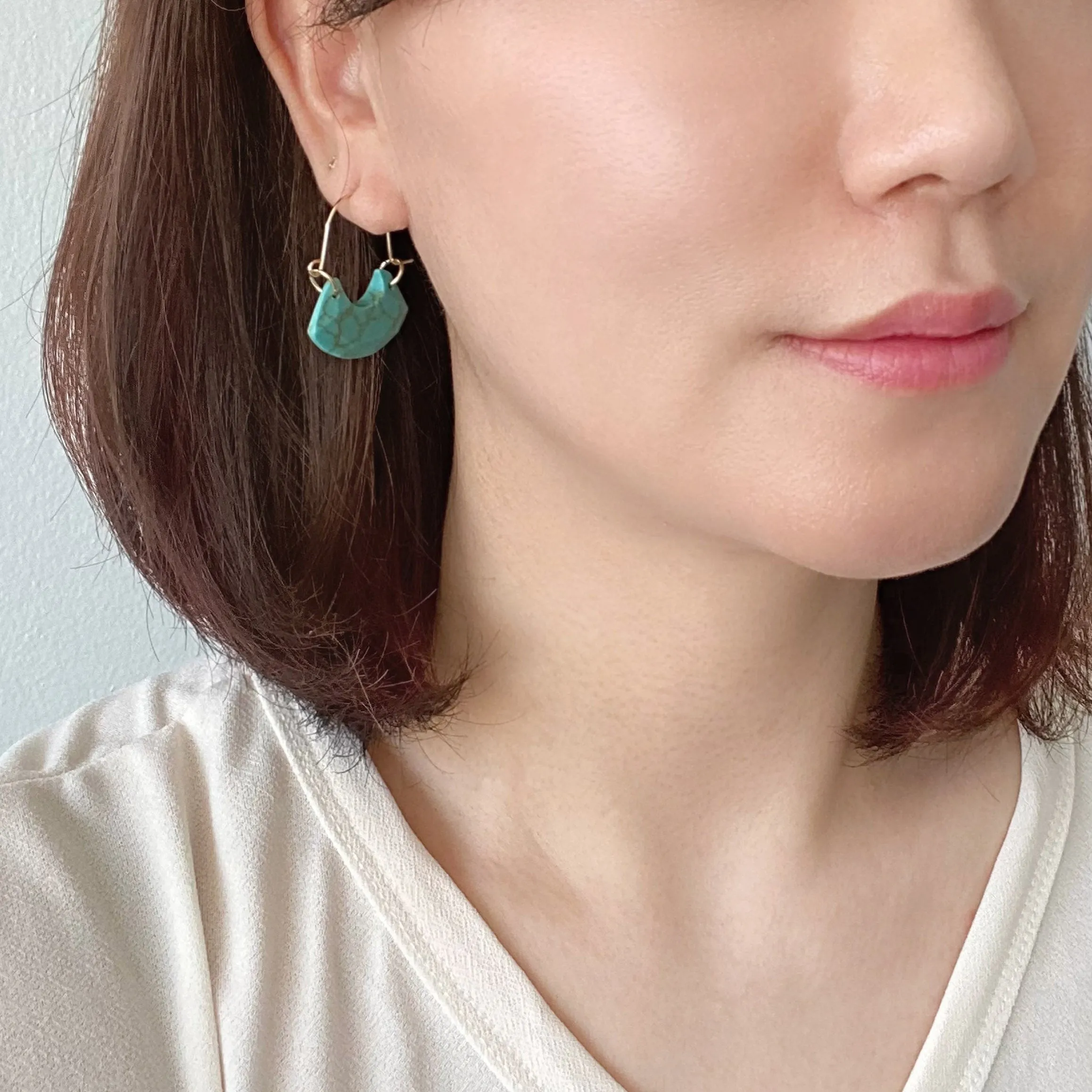 Crescent Stone Hoop Earring