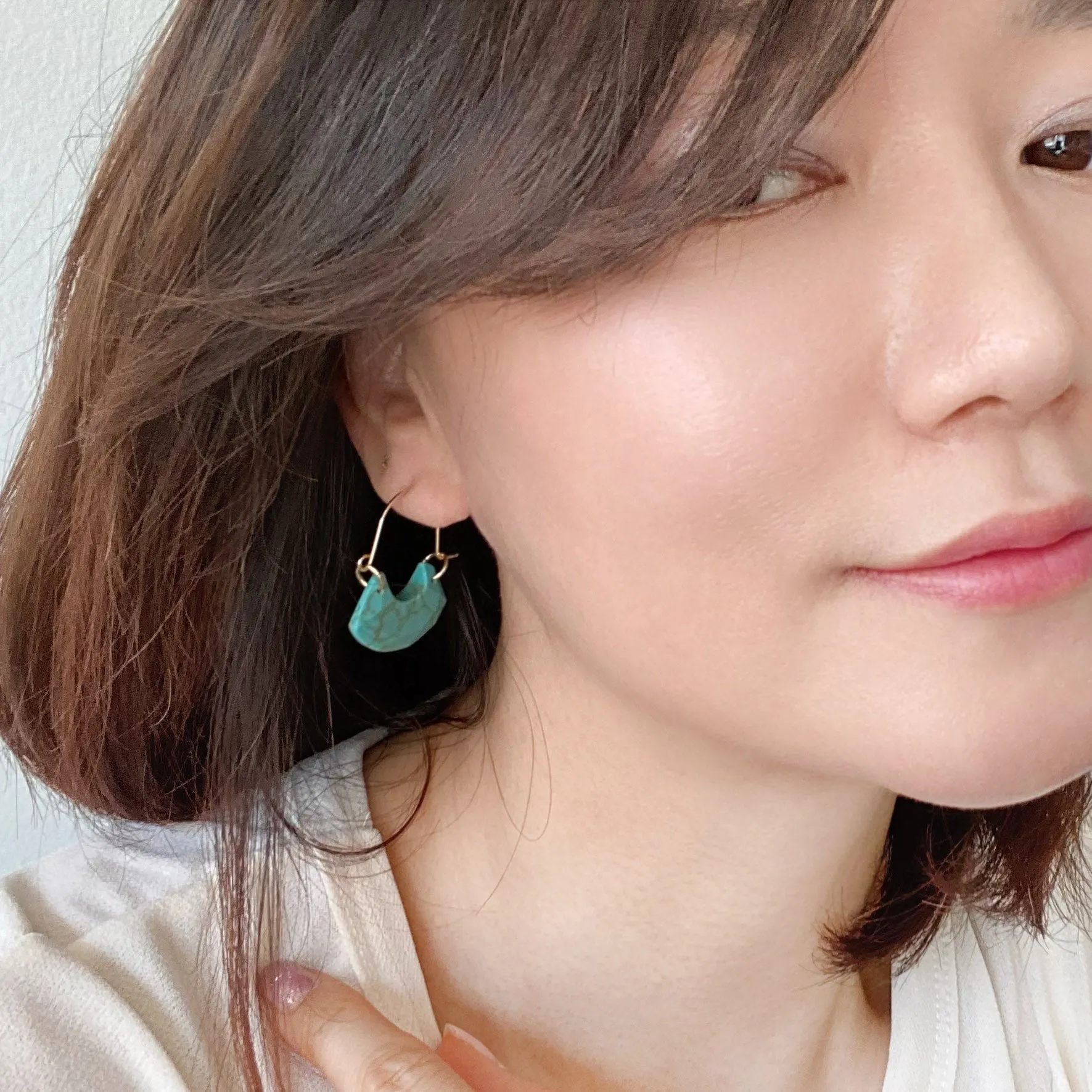 Crescent Stone Hoop Earring