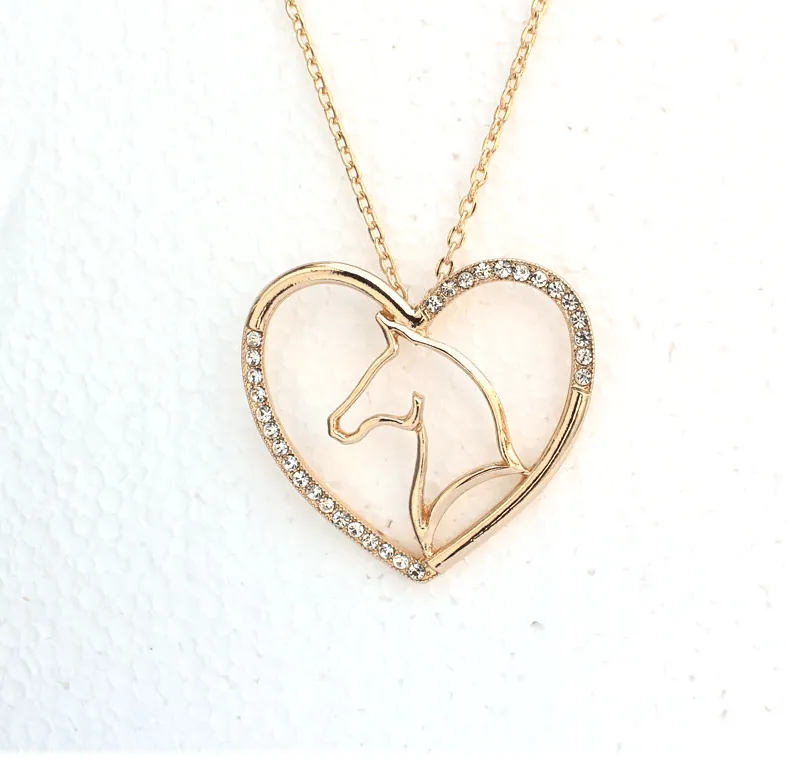 Crystal Heart Shaped Horse Pendant Necklace