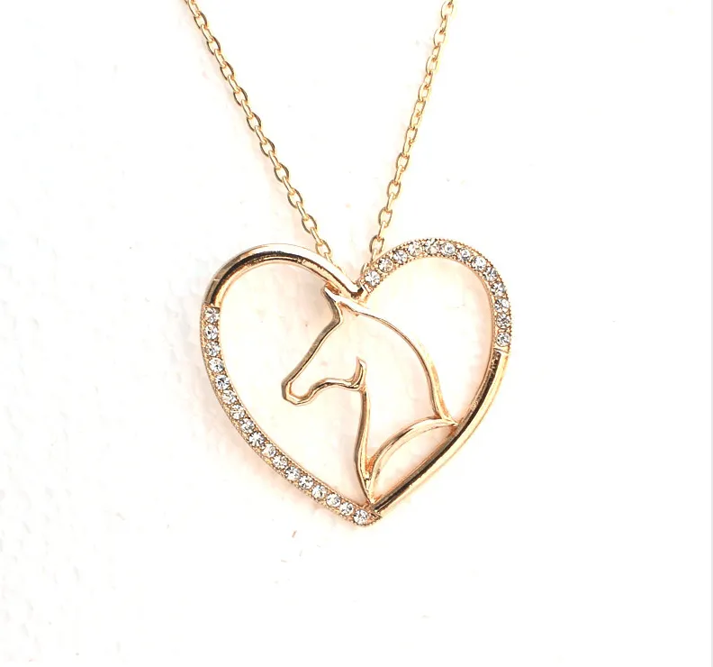 Crystal Heart Shaped Horse Pendant Necklace