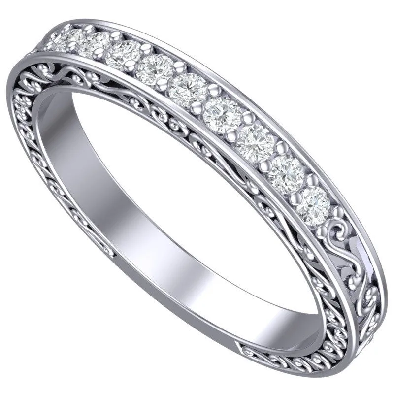 Cubic Zirconia Anniversary Ring Band, Style 24-12 (0.135 TCW Round Filigree)