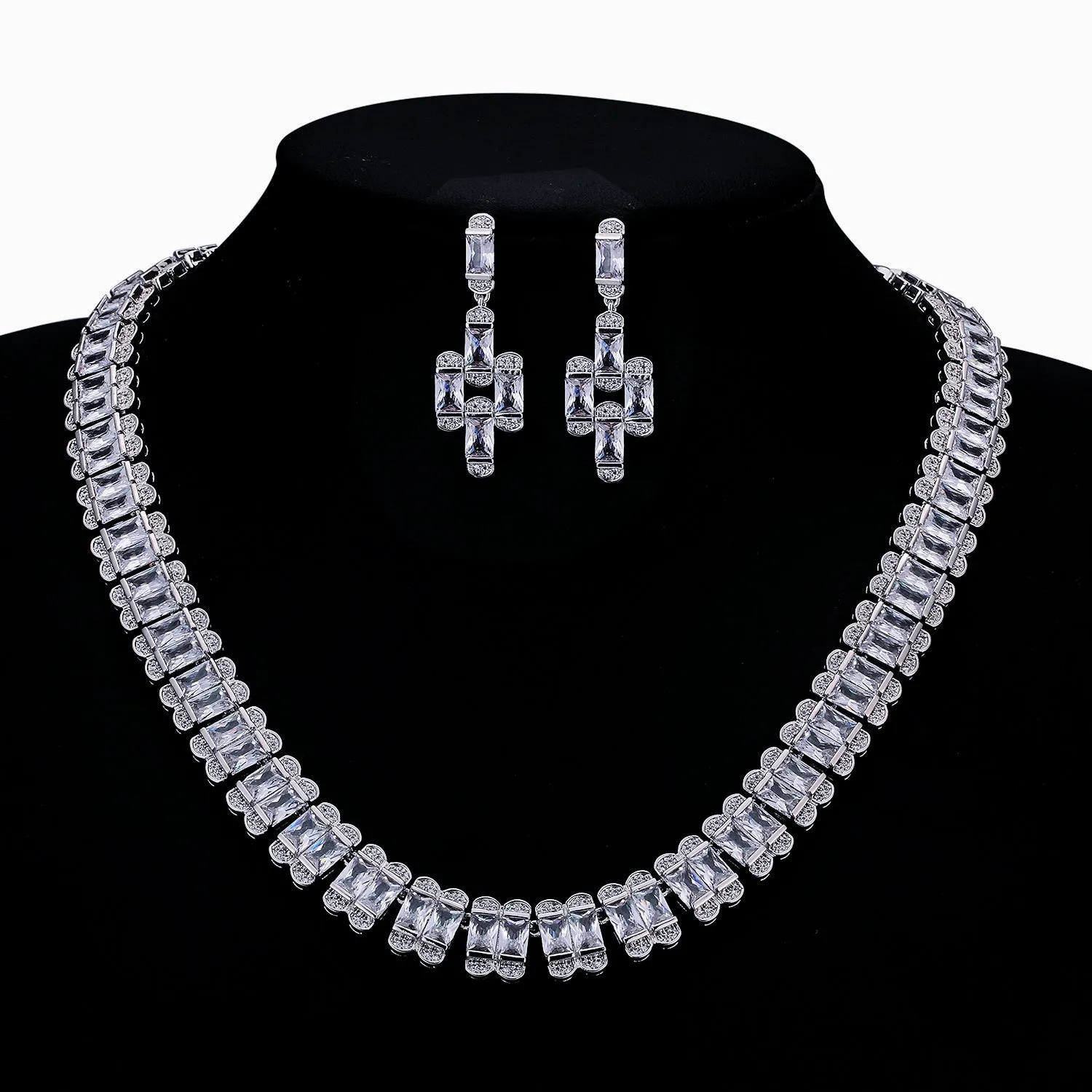 Cubic zirconia bride wedding necklace earring set CN10303