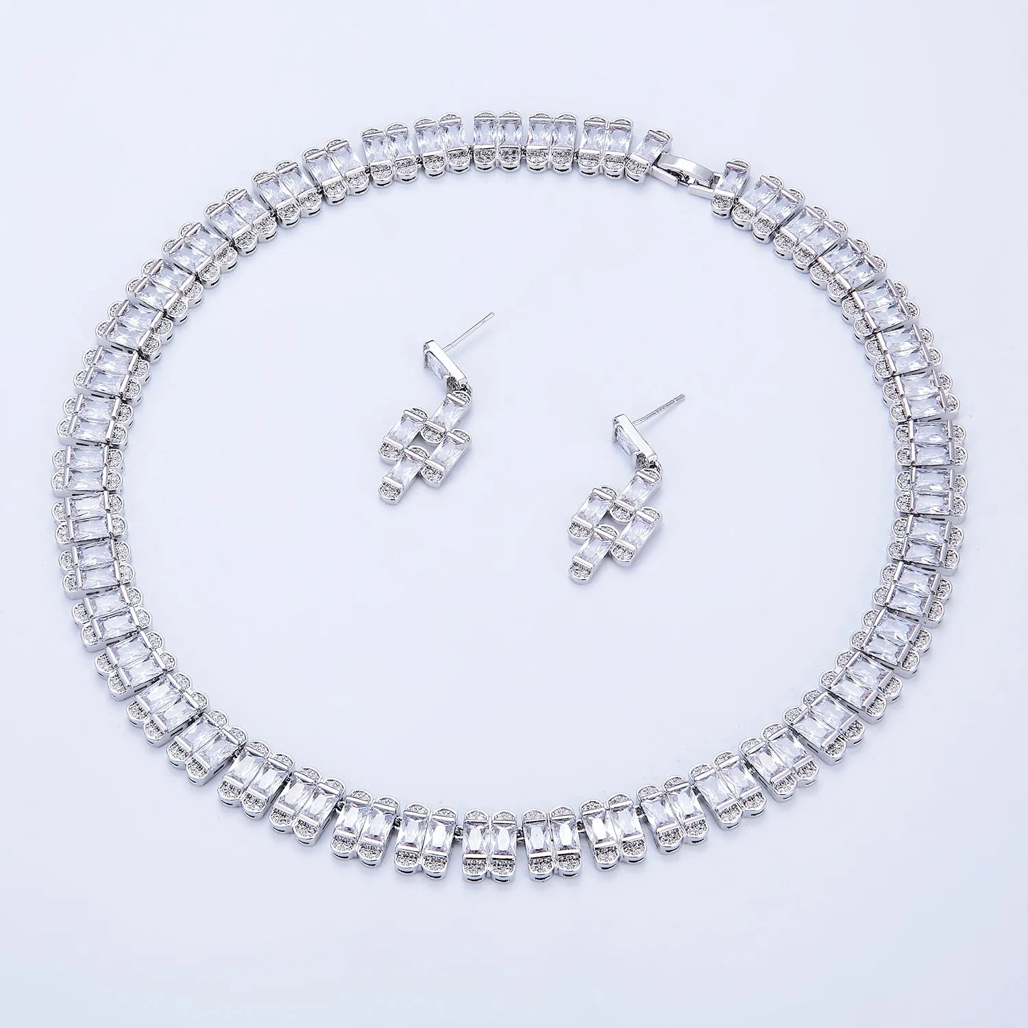 Cubic zirconia bride wedding necklace earring set CN10303