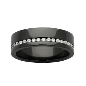 Custom Black Zirconium and Diamond Grooved Women's Wedding Band