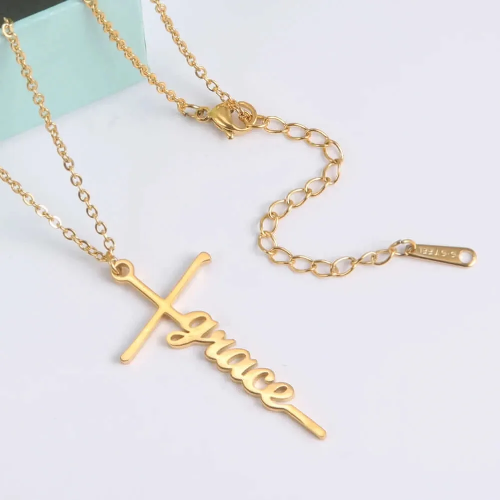 Custom Stainless Steel Name Cross Pendant Necklace