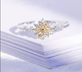 Cute Dainty Women's Snowflake Finger Rings Delicate Rings Jewelry Gold Color Separations Elegant Wedding Rings