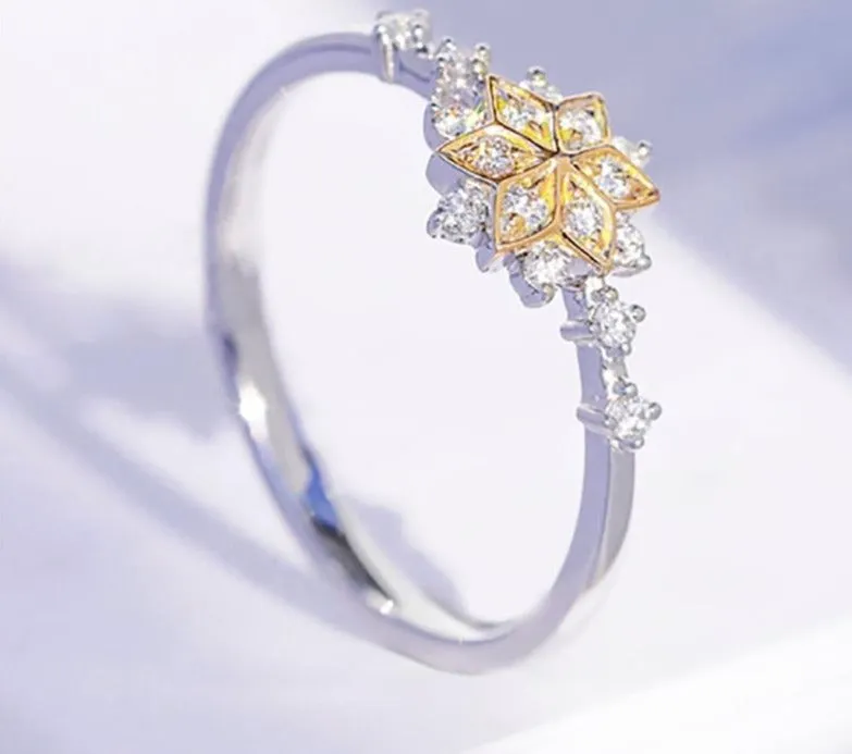 Cute Dainty Women's Snowflake Finger Rings Delicate Rings Jewelry Gold Color Separations Elegant Wedding Rings