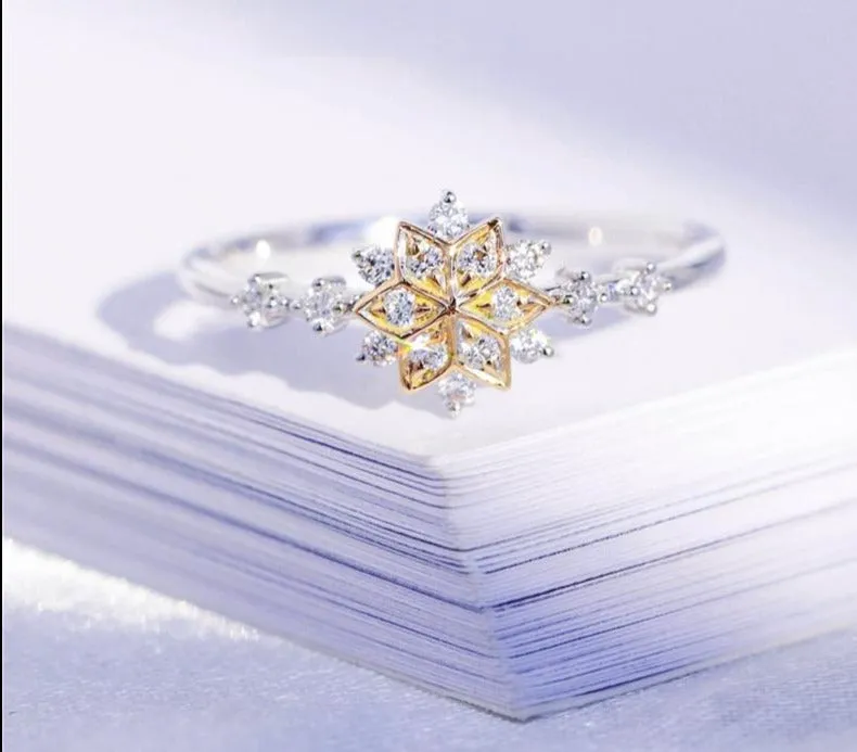 Cute Dainty Women's Snowflake Finger Rings Delicate Rings Jewelry Gold Color Separations Elegant Wedding Rings