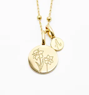 Daffodil Necklace With Initial - March Flower