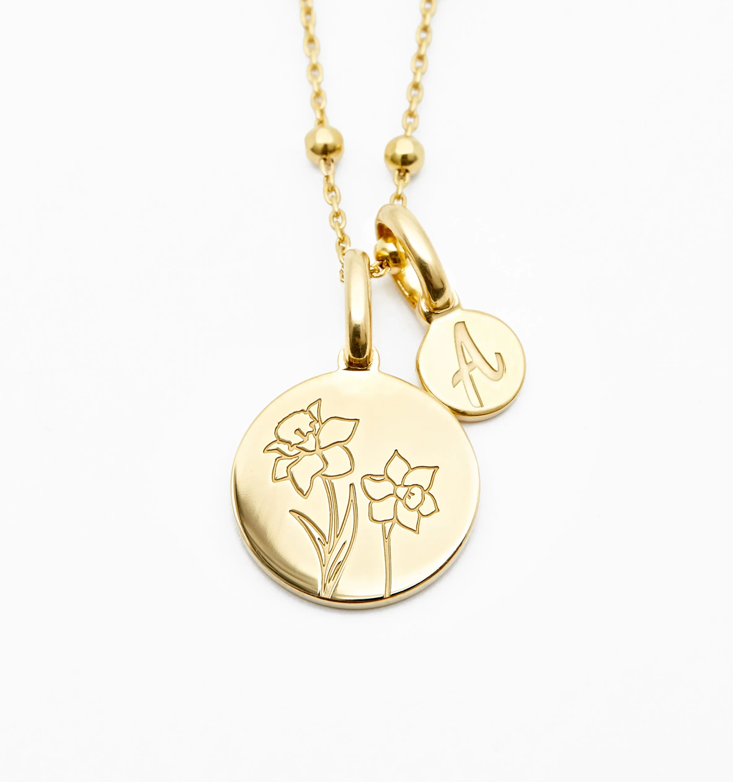 Daffodil Necklace With Initial - March Flower