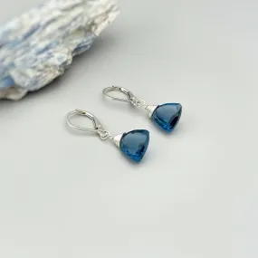 Dainty London Blue Earrings dangly sterling silver, gold, rose gold