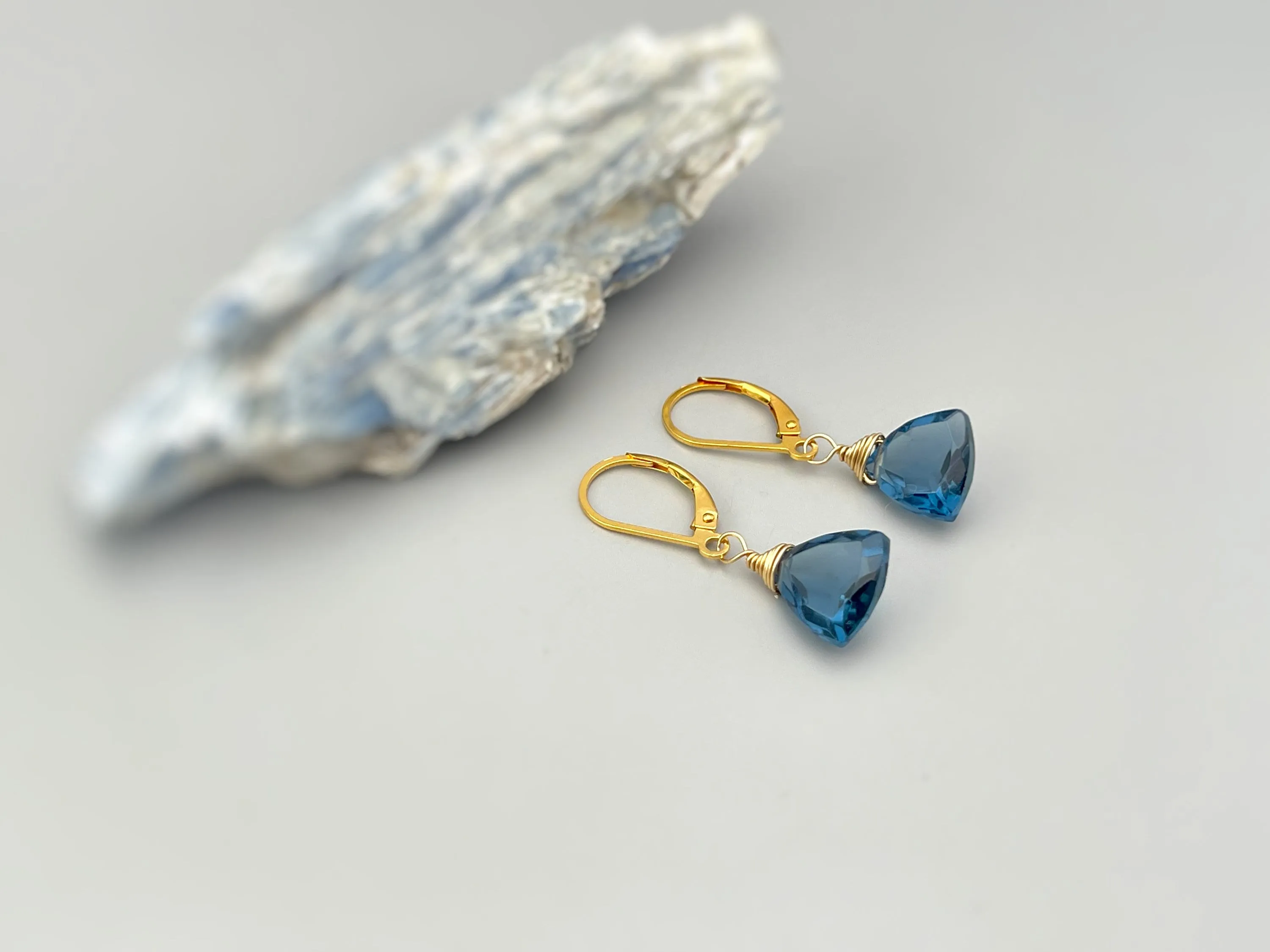 Dainty London Blue Earrings dangly sterling silver, gold, rose gold