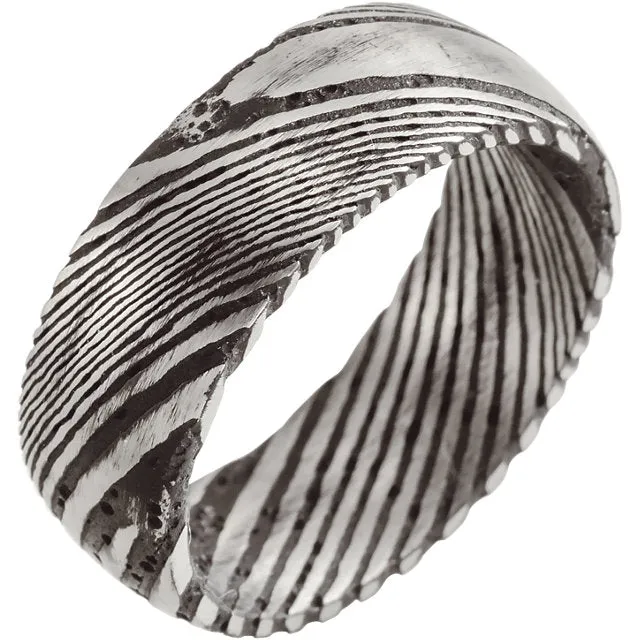 Damascus Steel Dome Shape 8 mm Patterned Comfort Fit Band