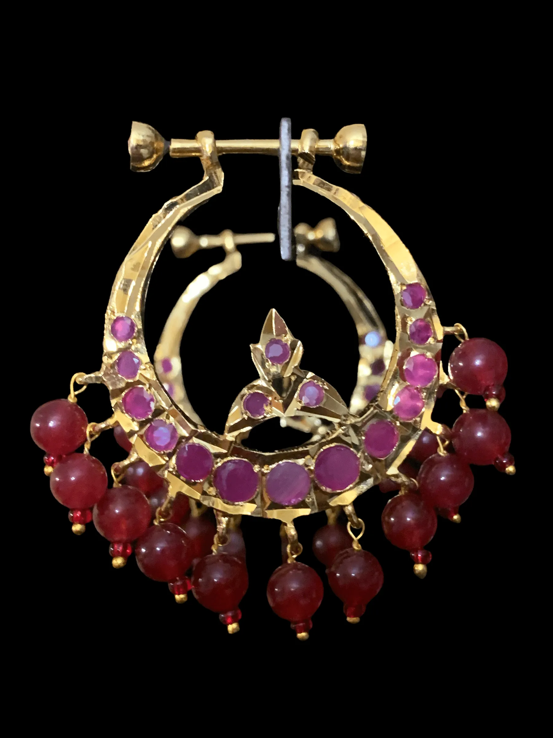 DER134 Hosna  gold  plated chandbali - red   (READY TO SHIP)