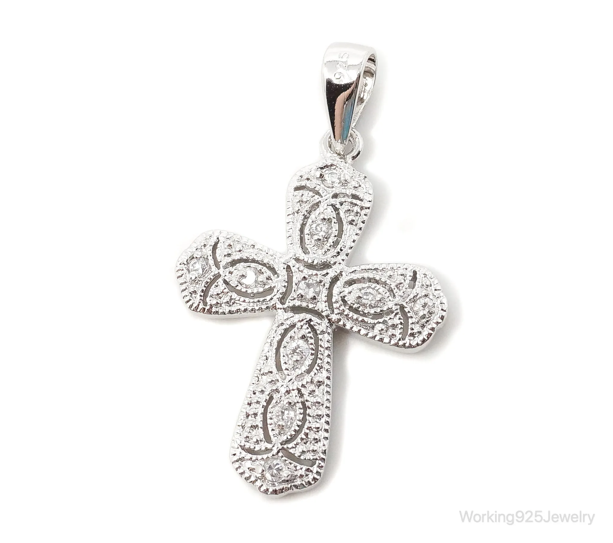 Designer FAS Cubic Zirconia Cross Sterling Silver Necklace Pendant