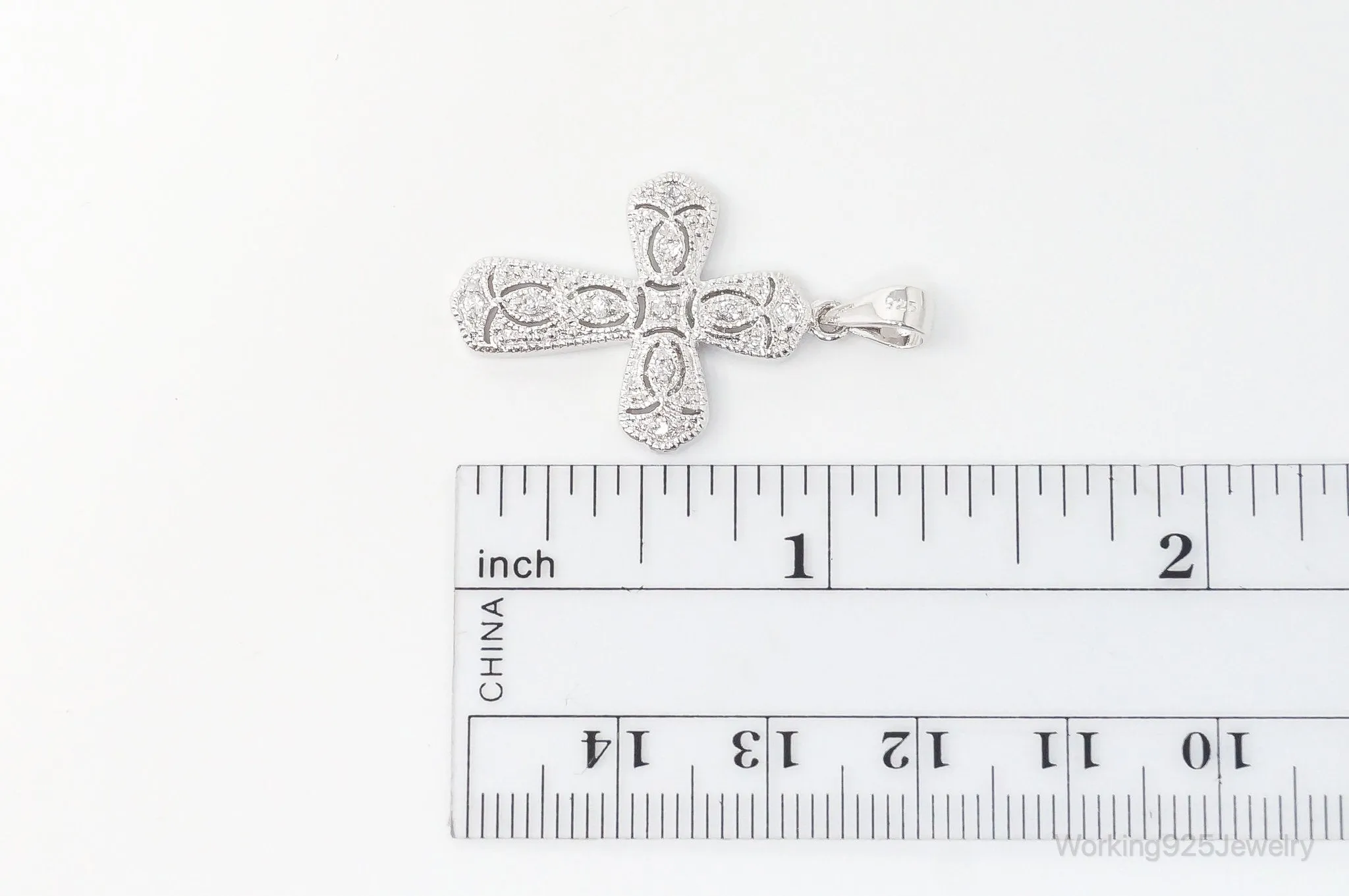 Designer FAS Cubic Zirconia Cross Sterling Silver Necklace Pendant