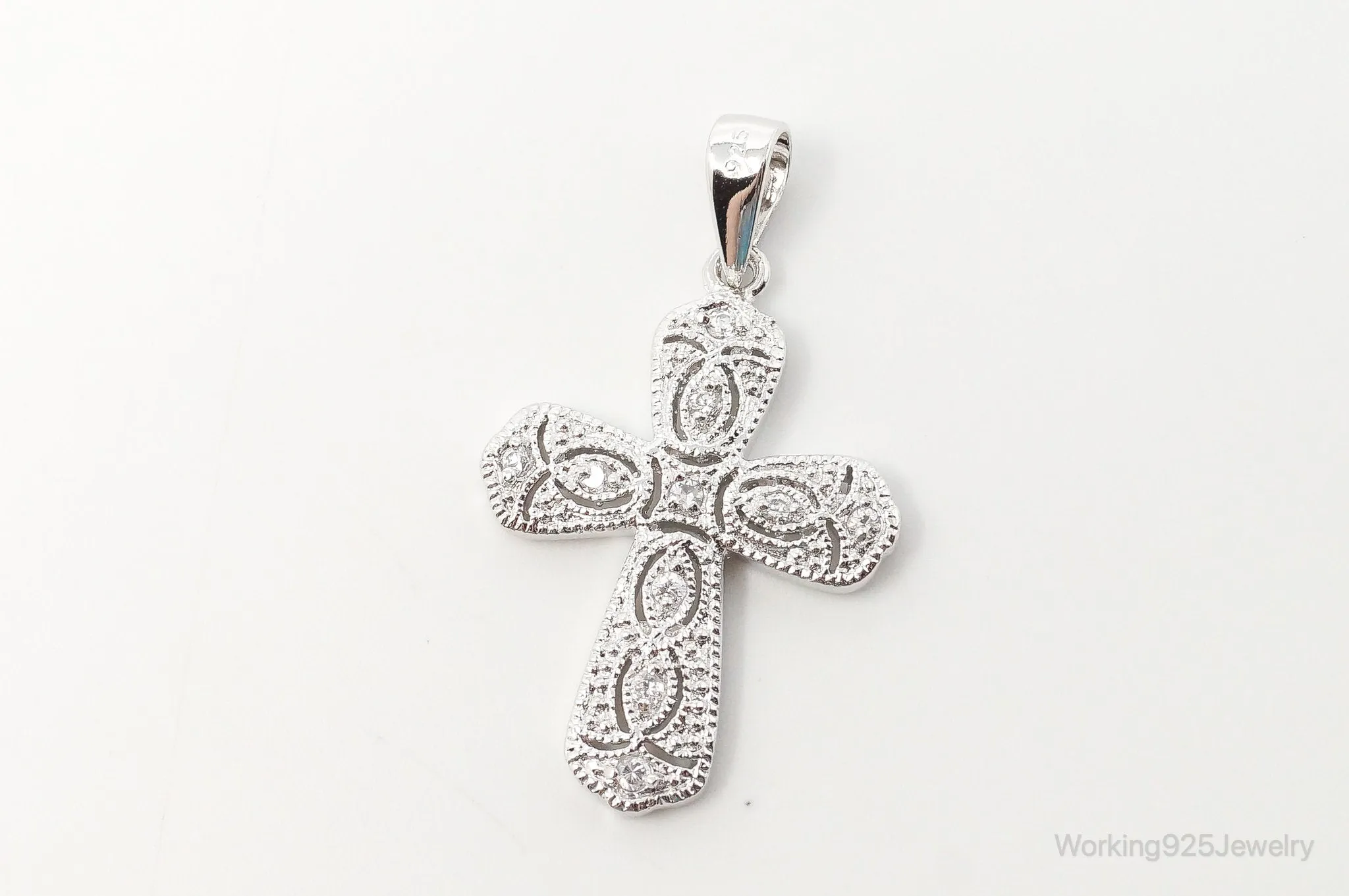 Designer FAS Cubic Zirconia Cross Sterling Silver Necklace Pendant