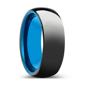 Diallo  Domed Black Tungsten Ring High Polish Blue Inside- 6mm - 10mm