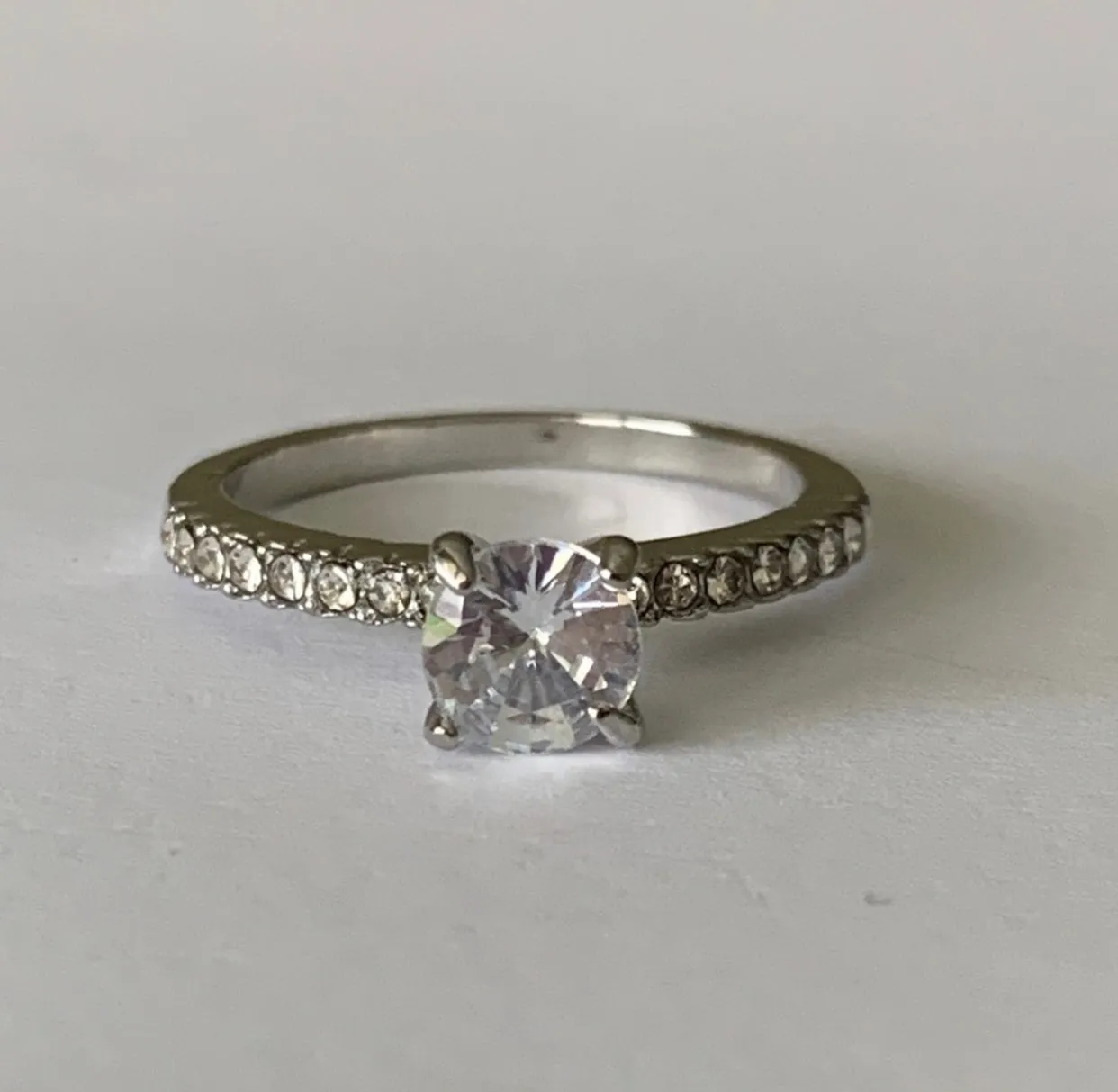 Diamond CZ Engagement Silver Ring Size 5.5