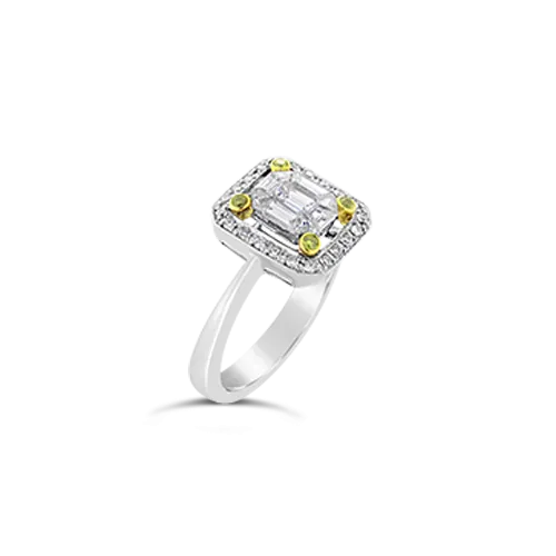 Diamond Ring with Yellow Diamond Accents