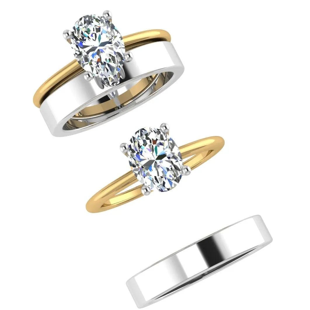 Diamond Solitaire Ring and Wedding Band Bridal Set 14K 2-Tone Gold