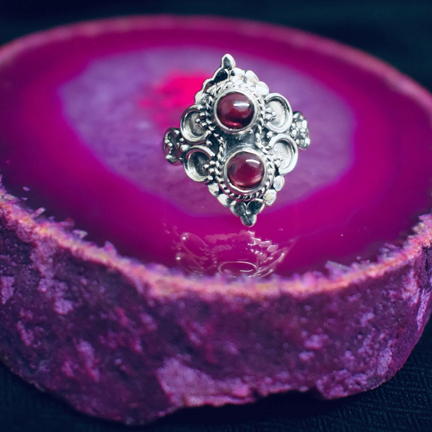 Double Garnet Ring (925) Sterling Silver