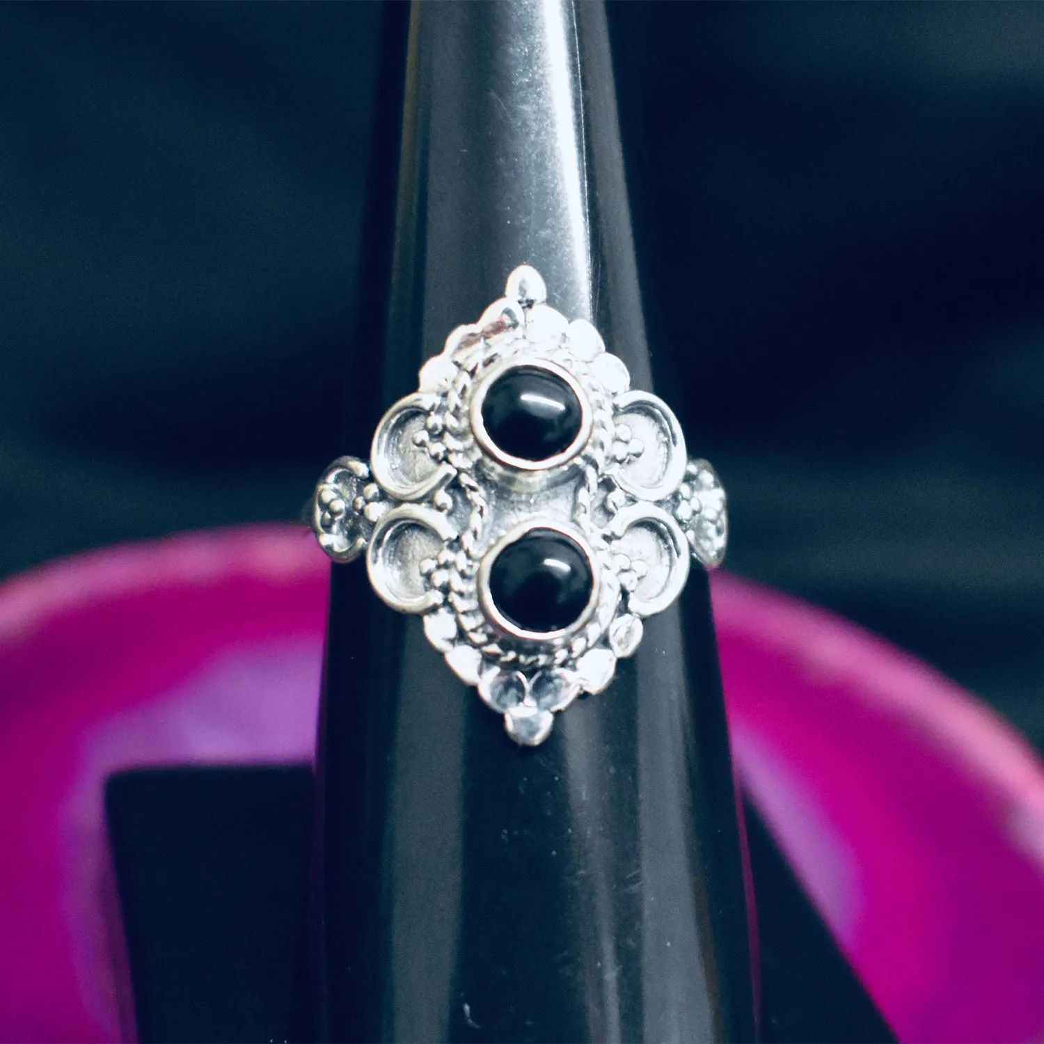 Double Onyx Ring (925) Sterling Silver