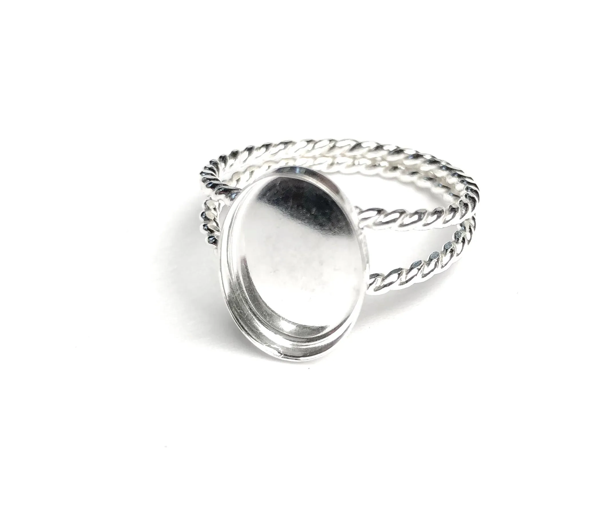 Double Twist Band Ring Blank Oval Bezel Cup Silver | 6x8, 7x9, 8x10, 10x12, 10x14 mm