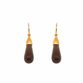 Drop Cabochon Smoky Quartz 24K Gold Vermeil Earrings