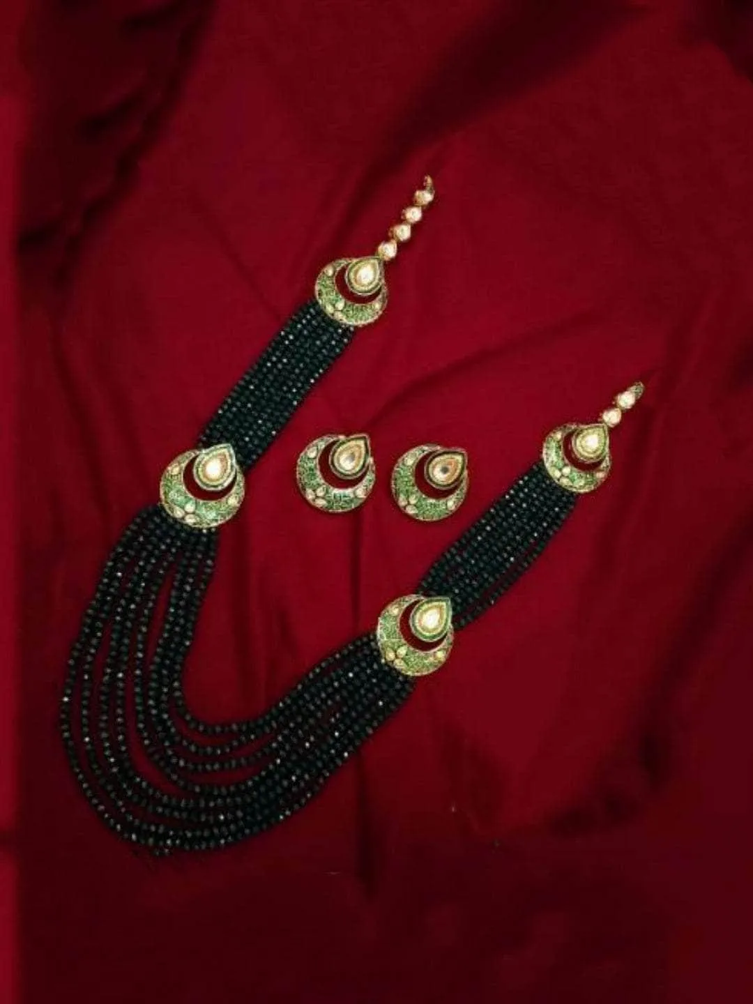 Drop Meena Bali Long Necklace And Earring Set