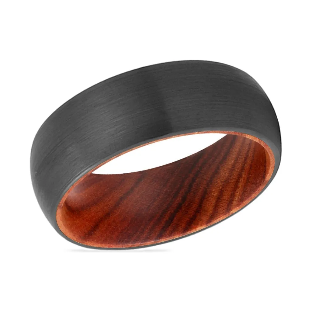 DRURY | Iron Wood, Black Tungsten Ring, Brushed, Domed