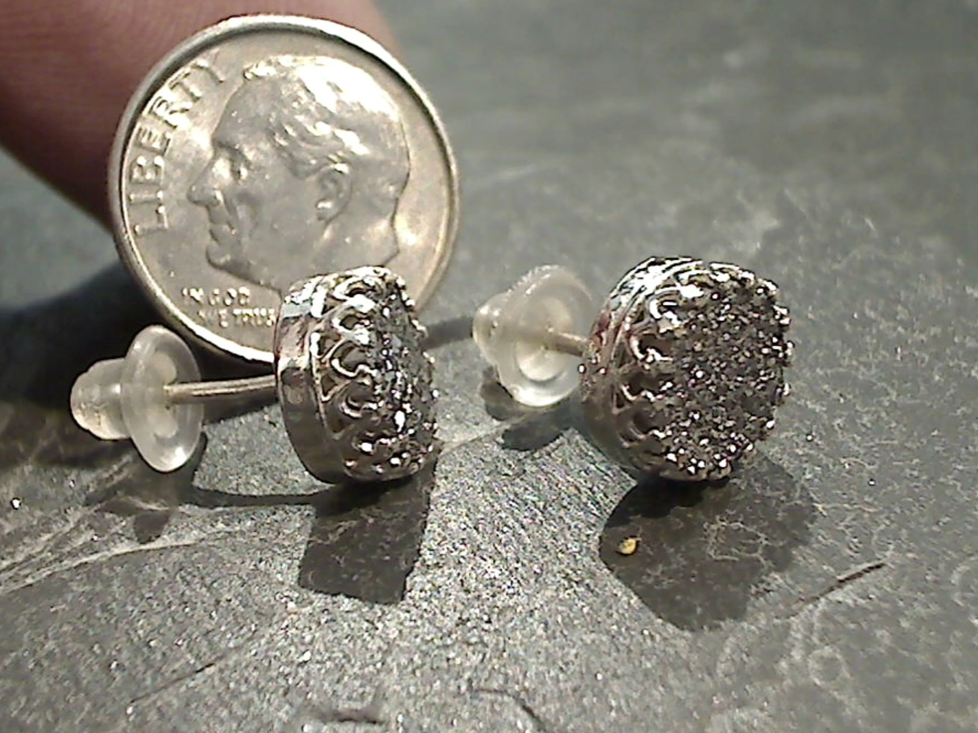 Druzy Quartz, Sterling Silver Post Earrings