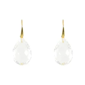 Earrings - Drop Almond Shape Crystal Quartz & Gold Plated Sterling Silver