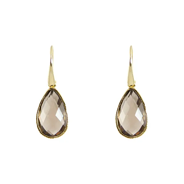 Earrings - Drop Framed Smokey Quartz Gold Plated Sterling Silver