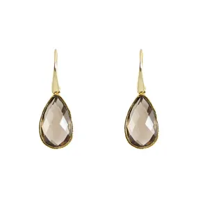 Earrings - Drop Framed Smokey Quartz Gold Plated Sterling Silver