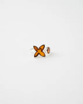 Elegant Simple Butterfly Circle Adjustable Ring with Amber & Sterling Silver