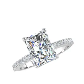 Elongated Cushion Diamond Side Stones Hidden Halo Engagement Ring