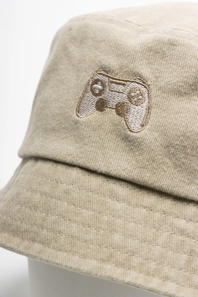 Embroidered Bucket Hat Taupe