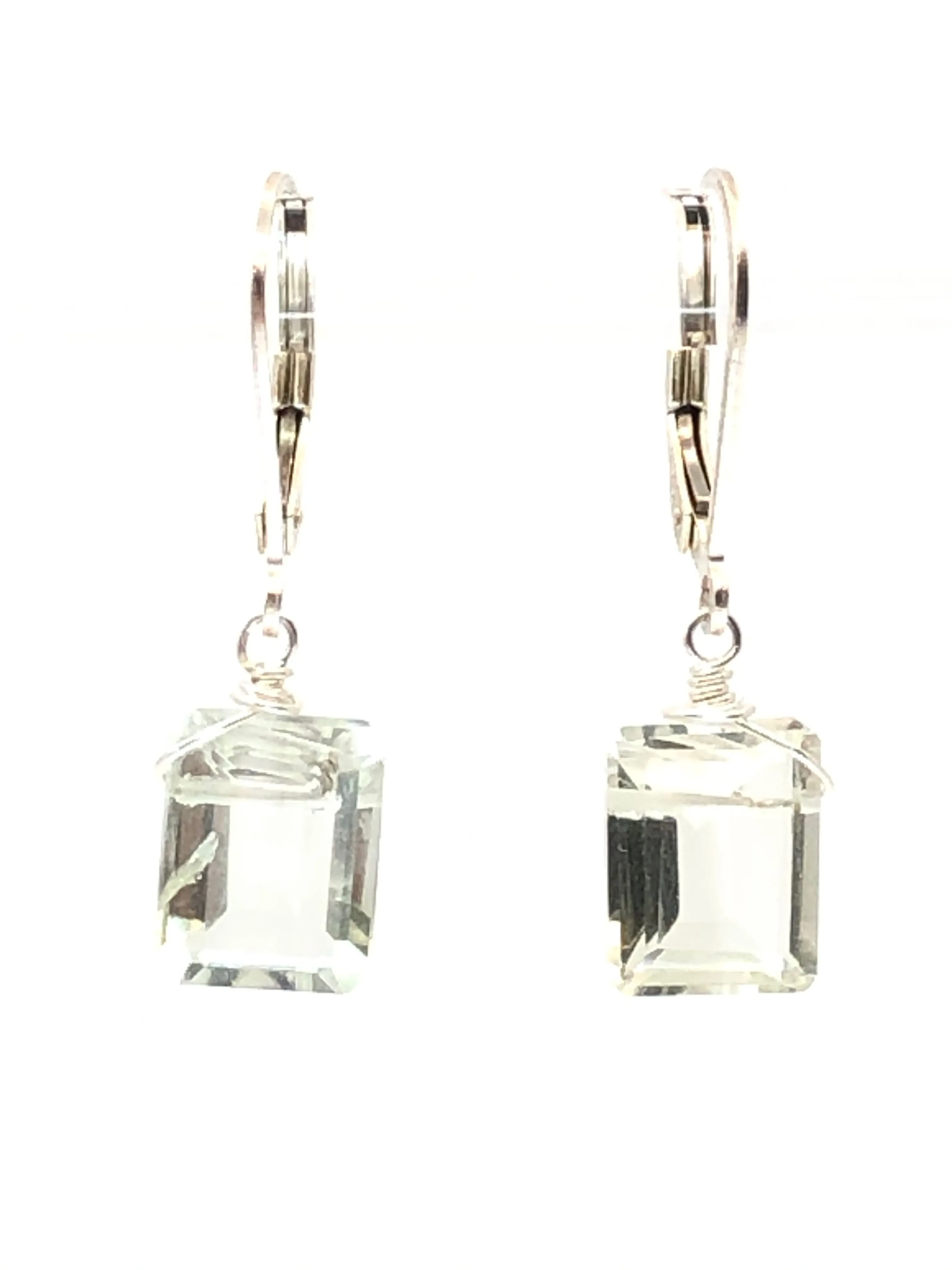 Emerald cut Green Amethyst earrings gold fill