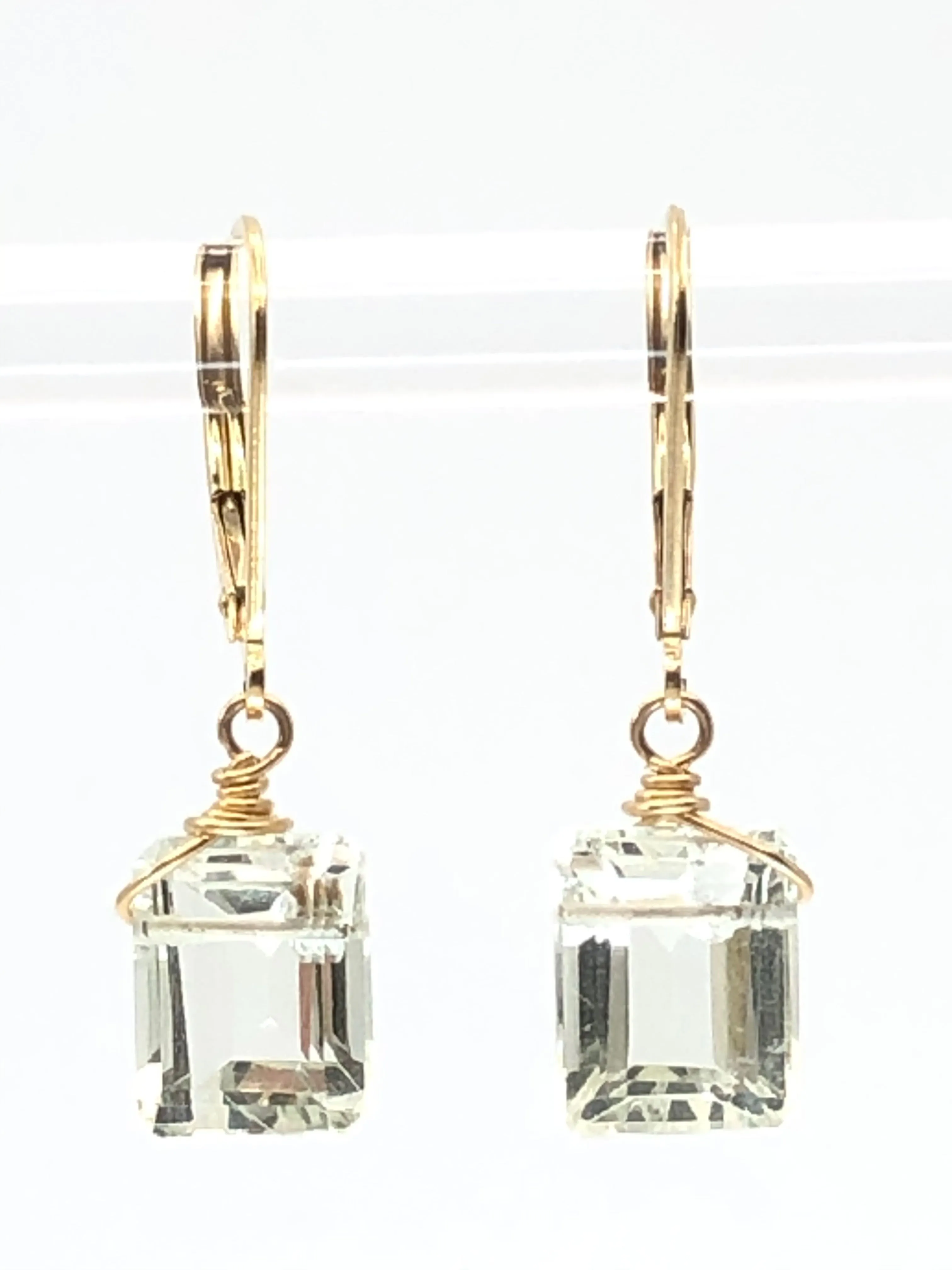 Emerald cut Green Amethyst earrings gold fill