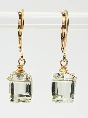 Emerald cut Green Amethyst earrings gold fill