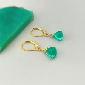 Emerald Green Gemstone earrings dangle Gold, Sterling Silver, Rose Gold