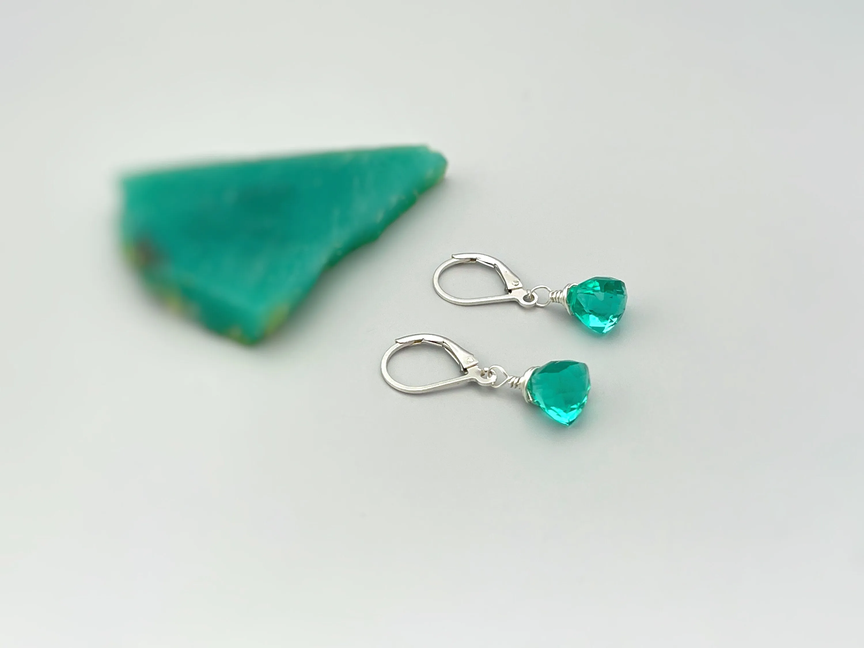 Emerald Green Gemstone earrings dangle Gold, Sterling Silver, Rose Gold