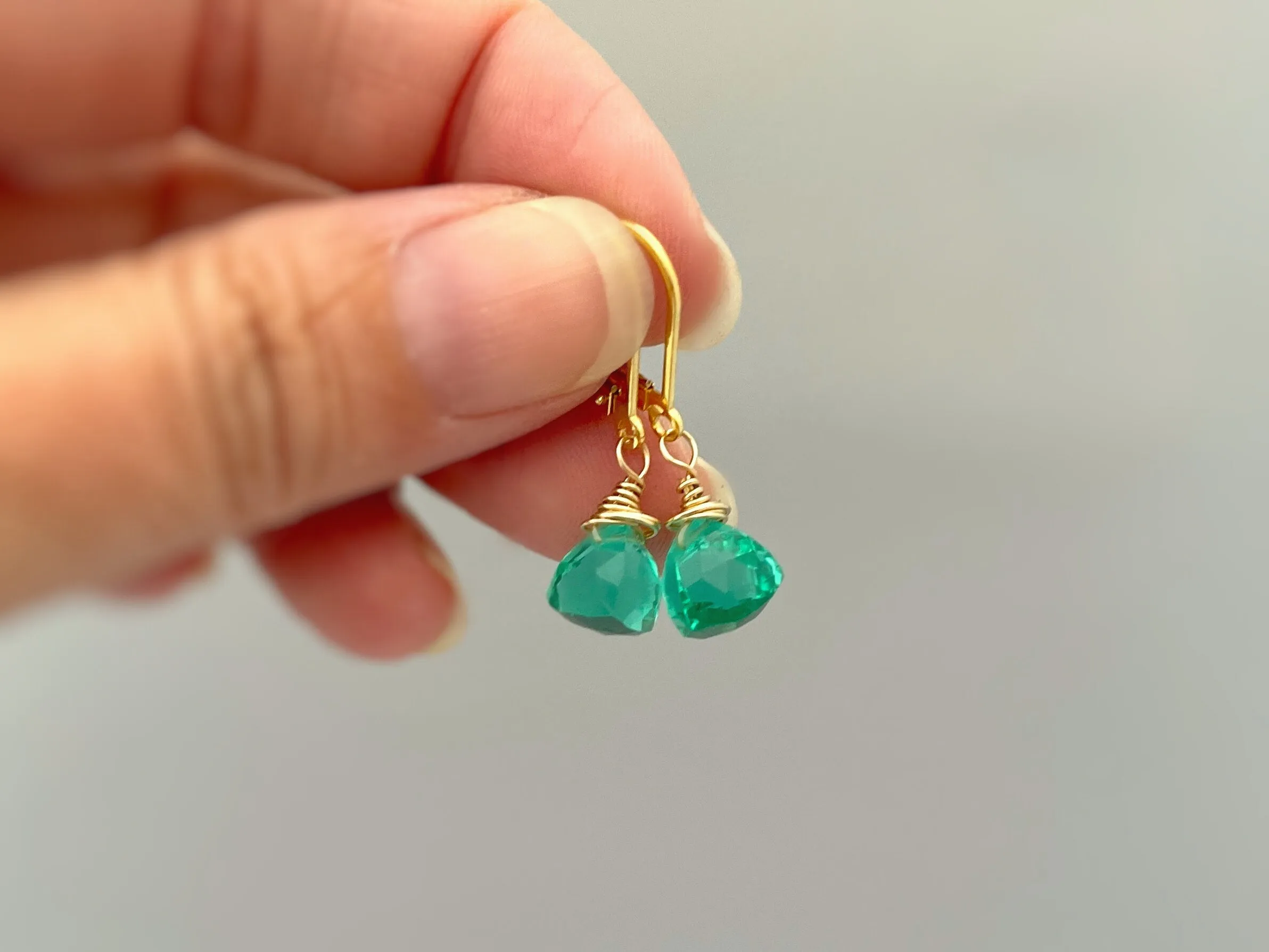 Emerald Green Gemstone earrings dangle Gold, Sterling Silver, Rose Gold