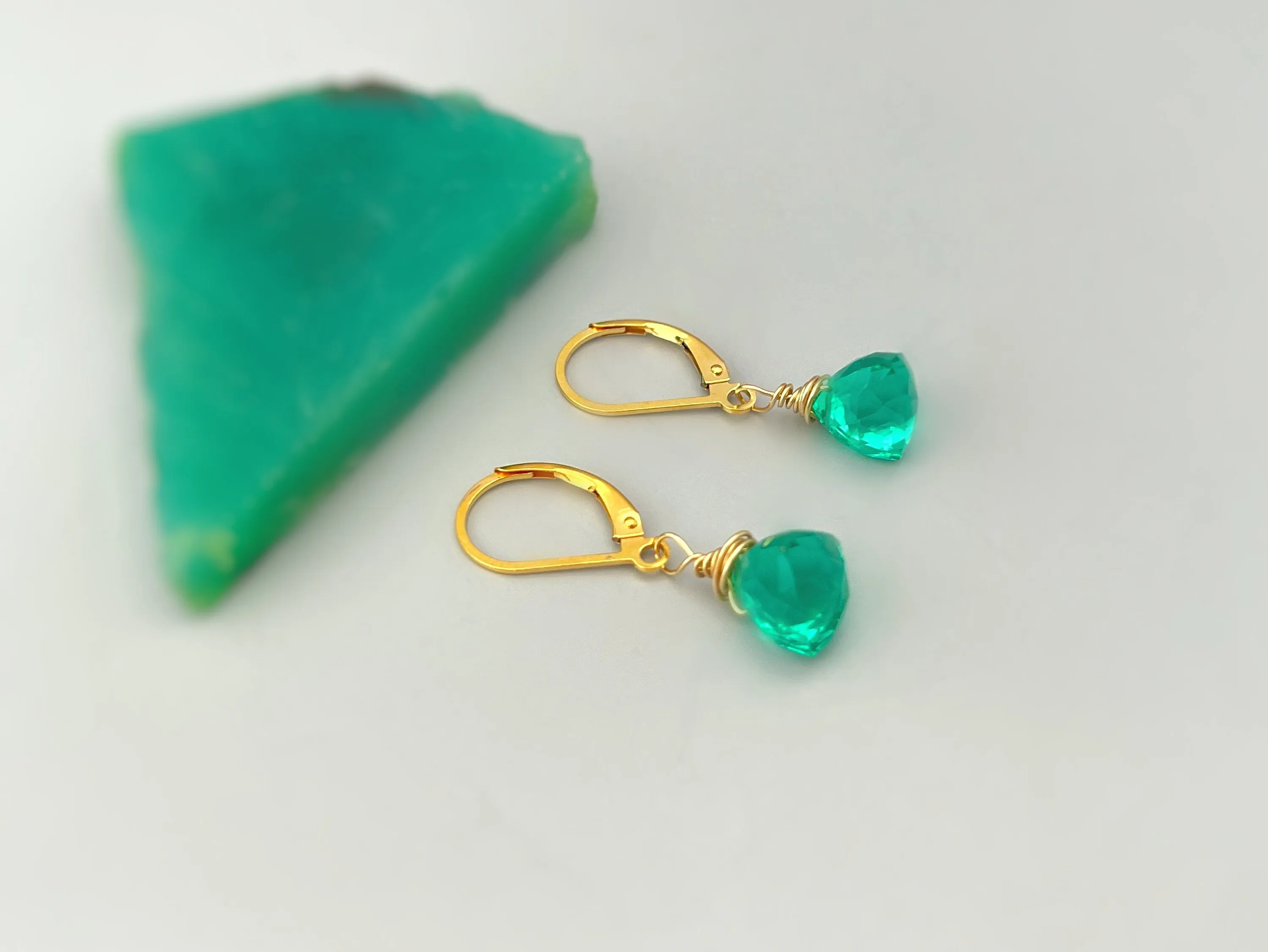 Emerald Green Gemstone earrings dangle Gold, Sterling Silver, Rose Gold